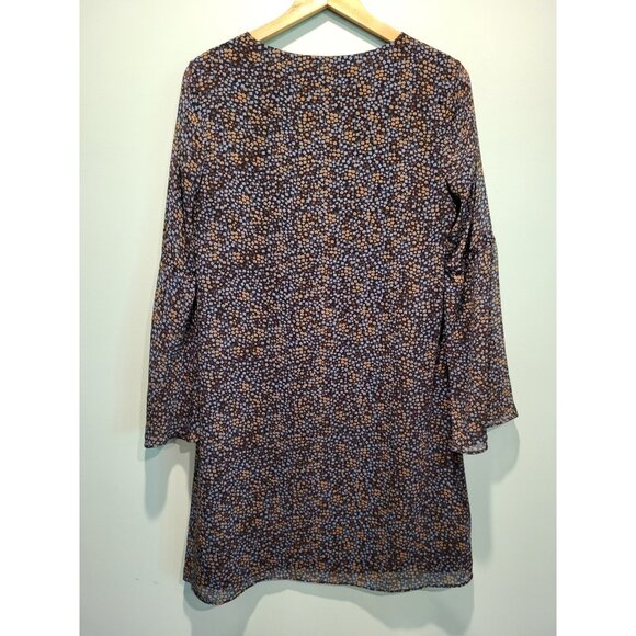 Cabi Blue Petite Floral Chiffon Sheer Bell Sleeve V Neck Dress Sz M Whimsigoth - Picture 5 of 5